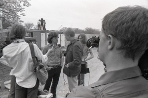 May Day concert and demonstrations: Rennie Davis speaking to media