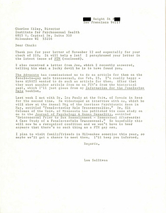 Correspondence from Lou Sullivan to Charles Kiley