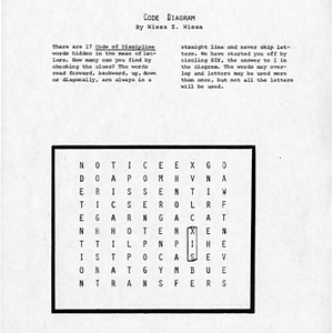 Word search activity page about the Project to Monitor the Code of Discipline