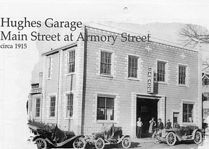 Hughes Garage, Main Street at Armory Street, circa 1915