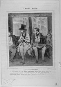 Une RENCONTRE DÉSAGRÉABLE. - Je ne me trompe pas!... c'est Mr. Alfred... pourriez-vous me dire quand vous me donnerez un acompte sur la petite note de neuf cents francs que vous me devez depuis trois ans? - Que le diable emporte l'omnibus et le tailleur!... j'aurais bien mieux fait de prendre un cabriolet!