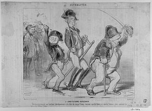 Le CONSTITUTIONNEL NAPOLÉONIEN. Le Constitutionnel se mettant héroïquement à la tête du corps franc recruté rue de Valois et rue de Poitiers pour soutenir la cause du Prince Louis.