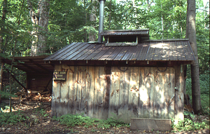 Maple sugar house constructed by Duncan Campbell (Williams Class of 1950) and Donald Campbell (Williams Class of 1984) in the sugarbush.