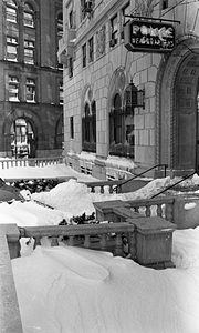 Snowy entrance of Boston Police Headquarters on Berkeley Street