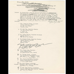 Notes on March 20, 1962 C.U.R.A.C. meeting, list of invitees, and draft of letter