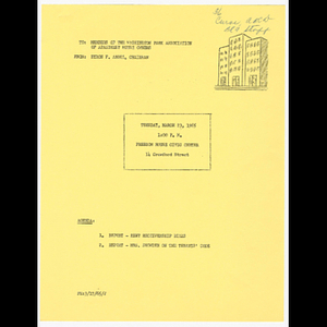 Letter from Byron Angel to Washington Park Association of Apartment House Owners (WAPAAHO) about meeting to be held March 23, 1965 at Freedom House Civic Center