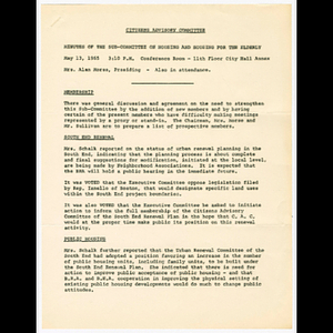 Minutes for the Subcommittee on Housing and Housing for the Elderly meeting on May 13, 1965