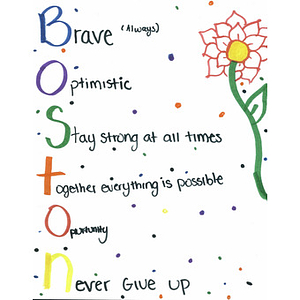 "Boston" acrostic and flower drawing from a student at Rancho Gabriella Elementary School (Surprise, Arizona)