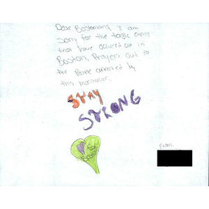 Card from a student in an English class at Osceola High School (Kissimmee, Florida)