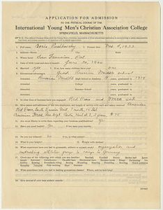 Application for admission to Springfield College for Boris Pash