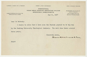 Letter from Frank Mohler to Dr. James H. McCurdy (May 11, 1927)