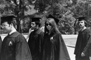 Students marching at an early coeducation graduation