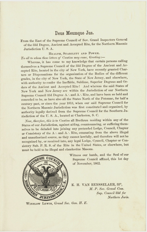 Circular Warning against the Hays (Cerneau) Supreme Council in New York City