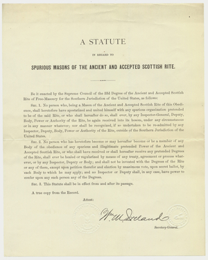 Statute in regard to spurious Masons of the Ancient and Accepted Scottish Rite, after 1882