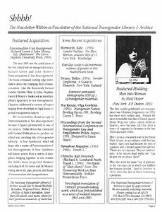 Shhhh!: The Newsletter-Within-a-Newsletter of the National Transgender Library & Archive Vol. 1 No. 2 (September, 1994)