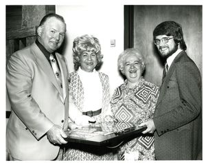 Evelyn Reilly (left) and Dorothy "Dottie Mac" McNamara (right) at Suffolk University's Gold Key Induction ceremony, 1972
