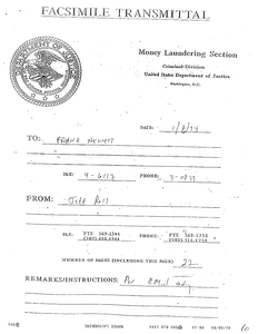 Facsimile transmittal to Frank Newett from Jeff [illegible] regarding a summary of Department of Justice prosecutions concerning fraud against the Foreign Military Sales, 7 January 1994