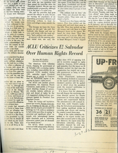 Washington Post article, "ACLU Criticizes El Salvador Over Human Rights Record" and excerpts from a Joint Report on Human Rights in El Salvador