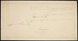 Plan and profile of a route proposed for the extension of the Newburyport R.R. to the Essex R.R. at N. Andover / Felton & Parker.