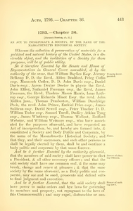 1793 Chap. 0036 An Act To Incorporate A Society, By The Name Of The Massachusetts Historical Society.