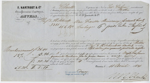 Edward Hitchcock receipt of shipment by F. Hartrodt and Co., 1854 April 11