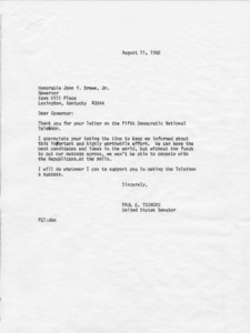 Letter from Paul E. Tsongas to John Y. Brown, Jr.