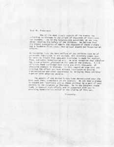 Draft of Letter to the President regarding Vietnamese War Orphans