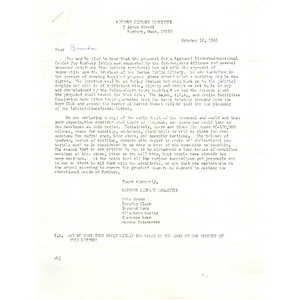Letter, friends of Roxbury library committee, October 16, 1968.