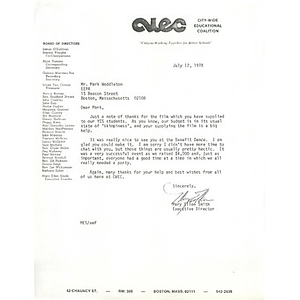 Letter, Mark Weddleton, July 12, 1978.