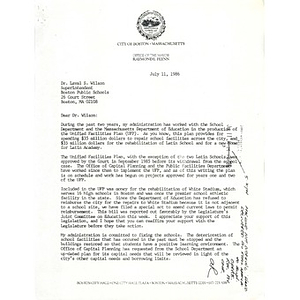 Letter, Mayor Flynn, July 11, 1986.