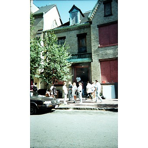 Volunteers in front of the Parish Hall adjacent to the Jorge Hernandez Cultural Center.