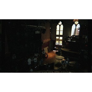 View from above of volunteers in the main hall of the Jorge Hernandez Cultural Center.