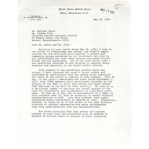 Letter, Barbara Meyers and Carmen Pola, May 19, 1982.