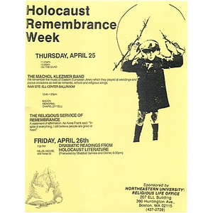 Holocaust Remembrance Week flyer, 1985.