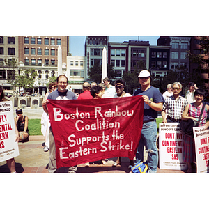 People demonstrate in Boston against Frank Lorenzo and Eastern, Continental, and SAS Airlines, in support of the striking flight attendants