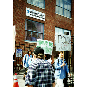 Protesters at a demonstration for workers' rights