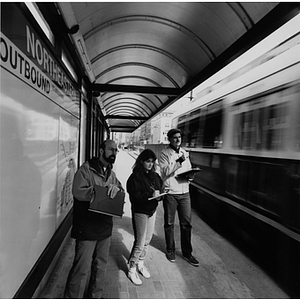 Engineering student and faculty studying the Green Line