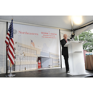 Dr. George J. Kostas speaks at the groundbreaking ceremony