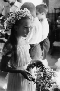 Girl with wreath, Webster, N.H., 1955