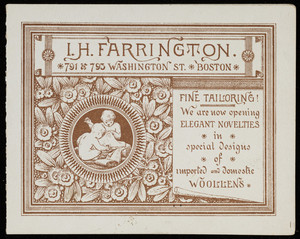 Trade card for I.H. Farrington, fine tailoring, 791 & 793 Washington Street, Boston, Mass., dated June 25, 1883