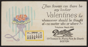 Trade card for Penn the Florist, 124 Tremont Street, Boston, Mass., February, 1923