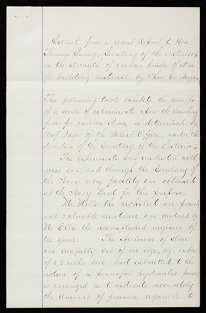 Extract from a recent report to Hon. [Thomas] Ewing, undated, copy