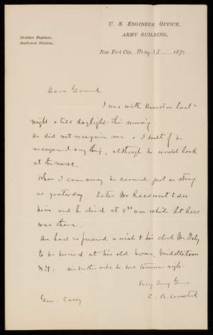 [Cyrus] B. Comstock to Thomas Lincoln Casey, May 18, 1893