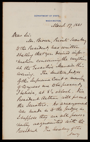 Walker Blaine to Thomas Lincoln Casey, March 17, 1881