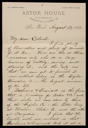 Bernard R. Green to Thomas Lincoln Casey, August 13, 1883