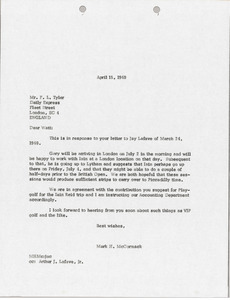 Letter from Mark H. McCormack to F. L. Tyler