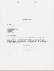 Letter from Mark H. McCormack to J. S. Collier
