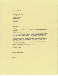 Letter from Mark H. McCormack to Eric Humphreys