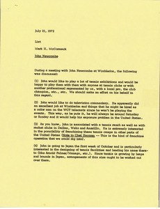 Memorandum from Mark H. McCormack summarizing his meeting with John Newcombe