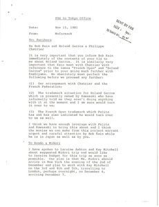 Fax from Mark H. McCormack to Kurihara